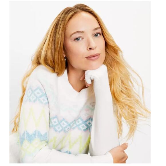 NWT LOFT Whisper White & Pastels Fair Isle Relaxed Sweater - Picture 4 of 8